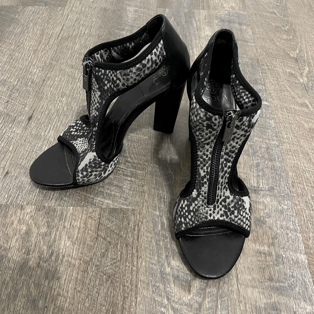 Isola high heeled grey animal print sandals